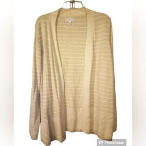 Kim Rodgers tan & white striped open cardigan